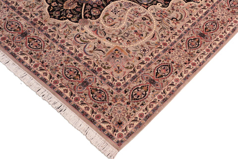 handmade Traditional Chugtai Taupe Black Hand Knotted RECTANGLE 100% WOOL area rug 8x10