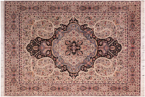 handmade Traditional Chugtai Taupe Black Hand Knotted RECTANGLE 100% WOOL area rug 8x10