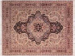 handmade Traditional Chugtai Taupe Black Hand Knotted RECTANGLE 100% WOOL area rug 8x10