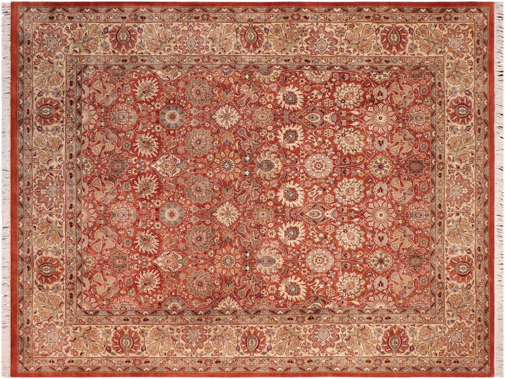 handmade Traditional Tabriz Rust Beige Hand Knotted RECTANGLE 100% WOOL area rug 8x10