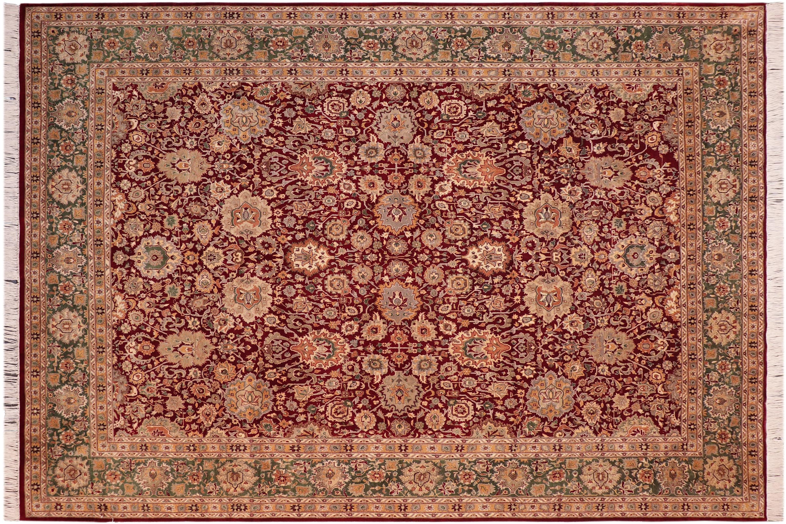 handmade Traditional Lahore Red Green Hand Knotted RECTANGLE 100% WOOL area rug 8x10