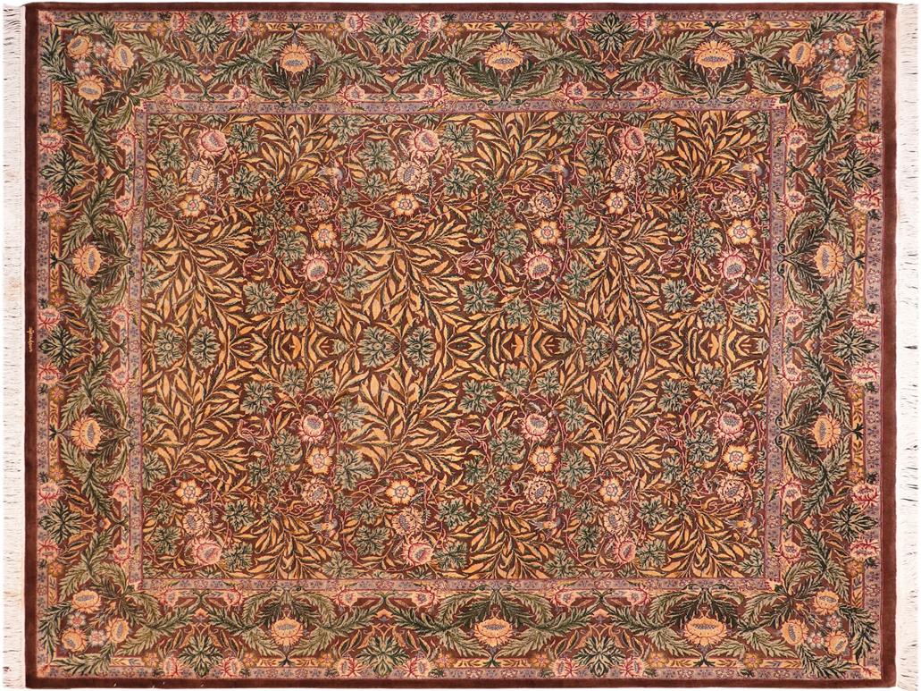 handmade Traditional Imran Brown Gold Hand Knotted RECTANGLE 100% WOOL area rug 8x9