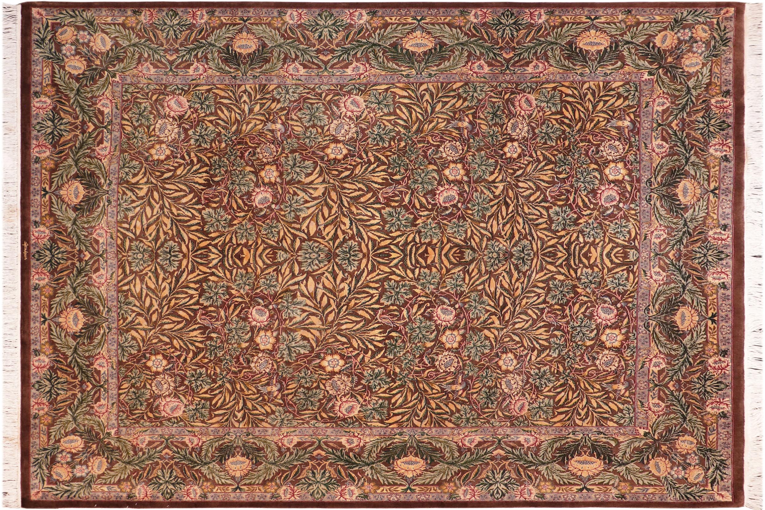 handmade Traditional Imran Brown Gold Hand Knotted RECTANGLE 100% WOOL area rug 8x9