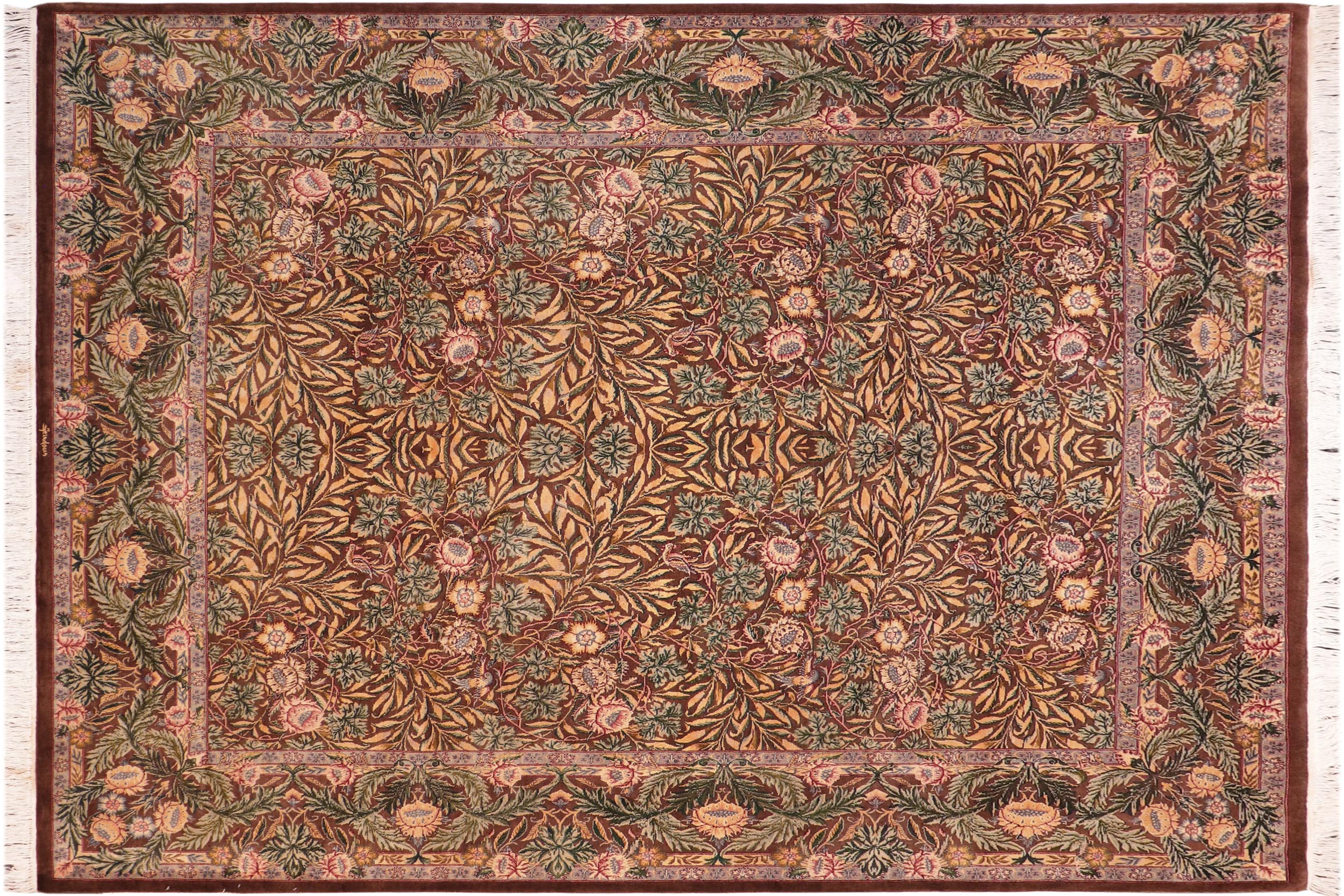 handmade Traditional Imran Brown Gold Hand Knotted RECTANGLE 100% WOOL area rug 8x9