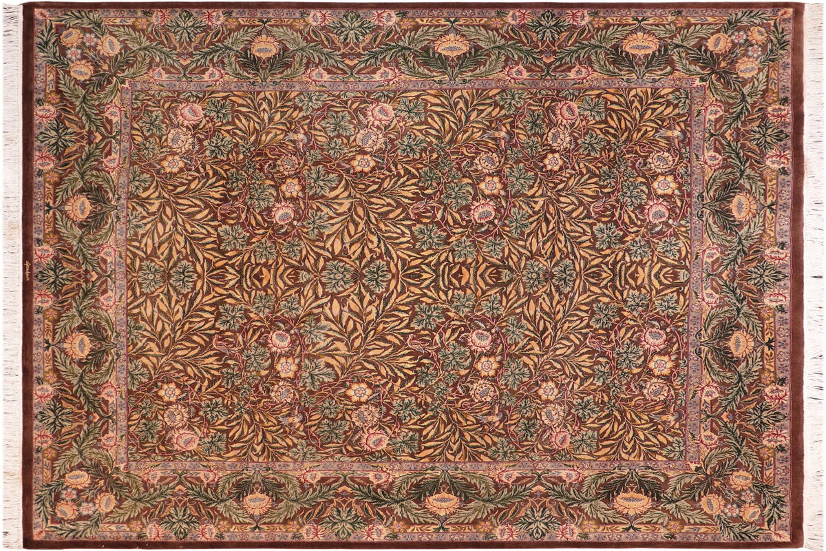 handmade Traditional Imran Brown Gold Hand Knotted RECTANGLE 100% WOOL area rug 8x9