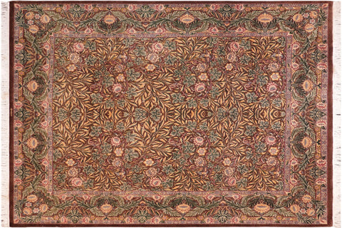 handmade Traditional Imran Brown Gold Hand Knotted RECTANGLE 100% WOOL area rug 8x9