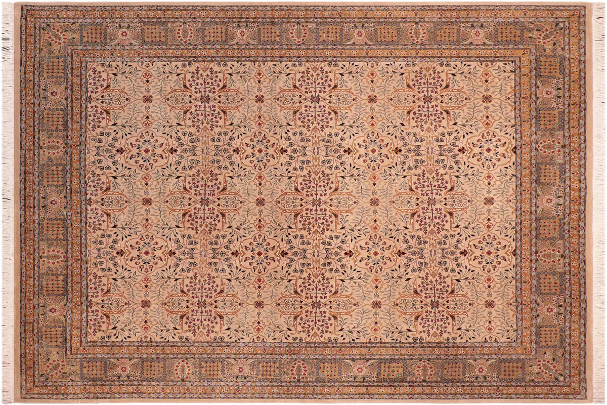 handmade Transitional Tabriz Tan Green Hand Knotted RECTANGLE 100% WOOL area rug 8x10