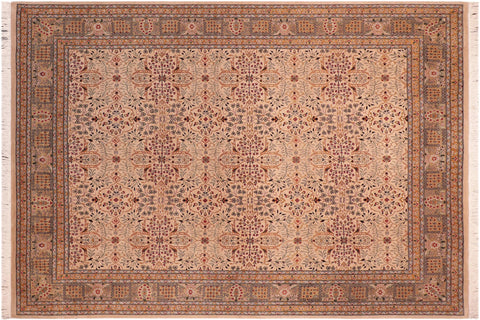 handmade Transitional Tabriz Tan Green Hand Knotted RECTANGLE 100% WOOL area rug 8x10