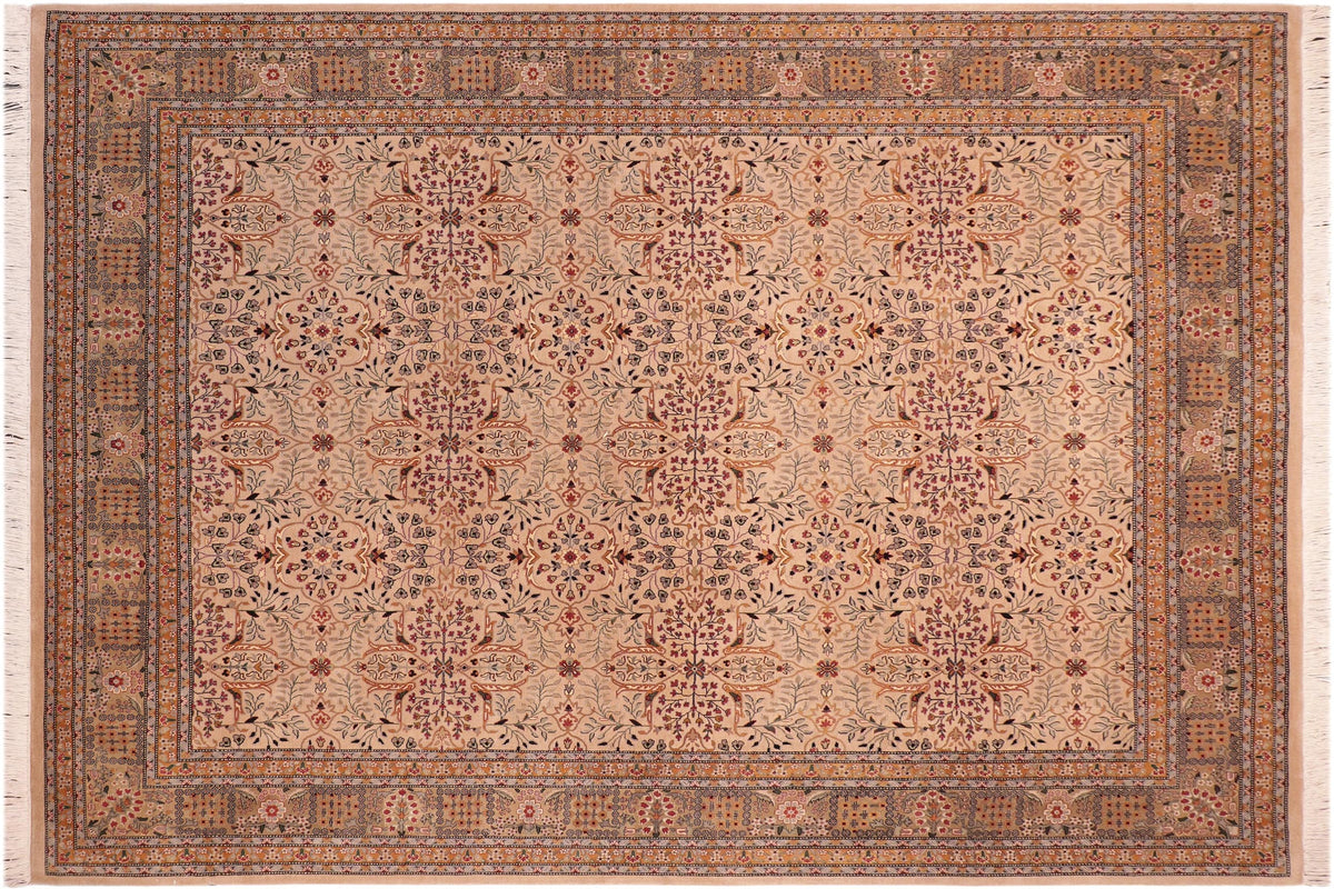 handmade Transitional Tabriz Tan Green Hand Knotted RECTANGLE 100% WOOL area rug 8x10