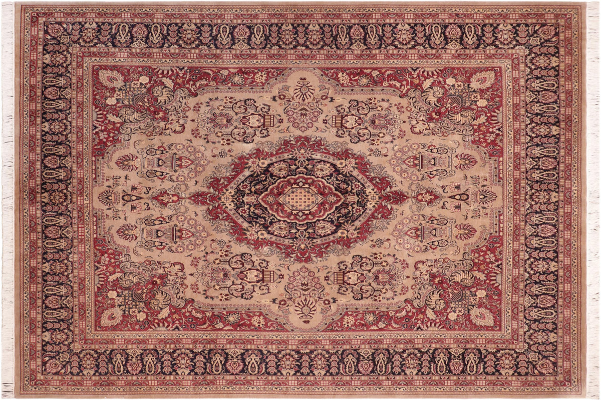 handmade Traditional B/2 Tan Blue Hand Knotted RECTANGLE 100% WOOL area rug 8x10