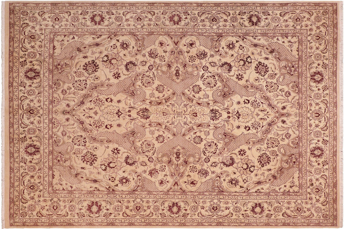 handmade Traditional Kirman Beige Brown Hand Knotted RECTANGLE 100% WOOL area rug 8x10