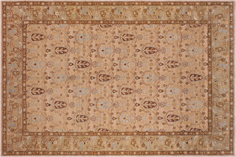 handmade Transitional Kafkaz Tan Brown Hand Knotted RECTANGLE 100% WOOL area rug 6' x 10'