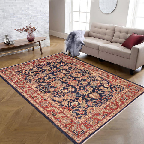 handmade Traditional Kafkaz Blue Red Hand Knotted RECTANGLE 100% WOOL area rug 6x9