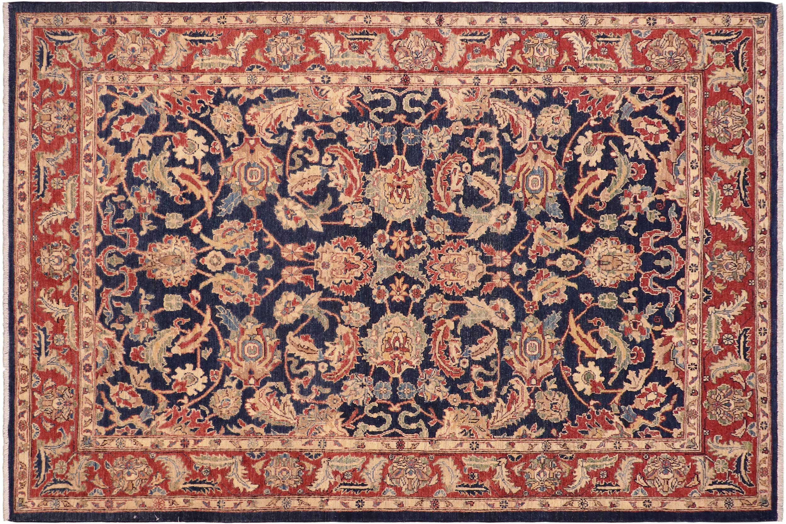 handmade Traditional Kafkaz Blue Red Hand Knotted RECTANGLE 100% WOOL area rug 6x9