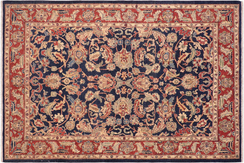 handmade Traditional Kafkaz Blue Red Hand Knotted RECTANGLE 100% WOOL area rug 6x9