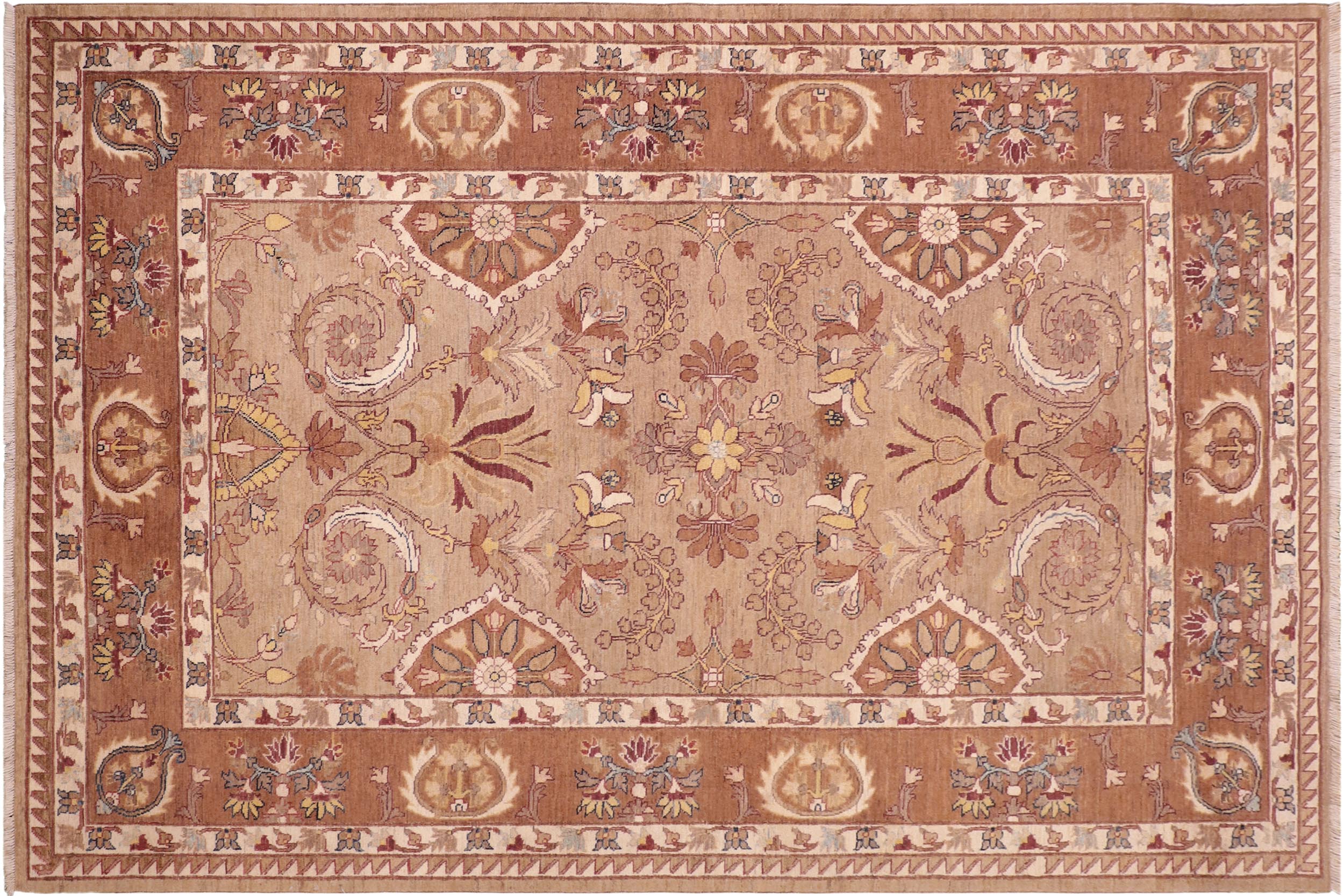 handmade Traditional Kafkaz Tan Brown Hand Knotted RECTANGLE 100% WOOL area rug 6' x 9'