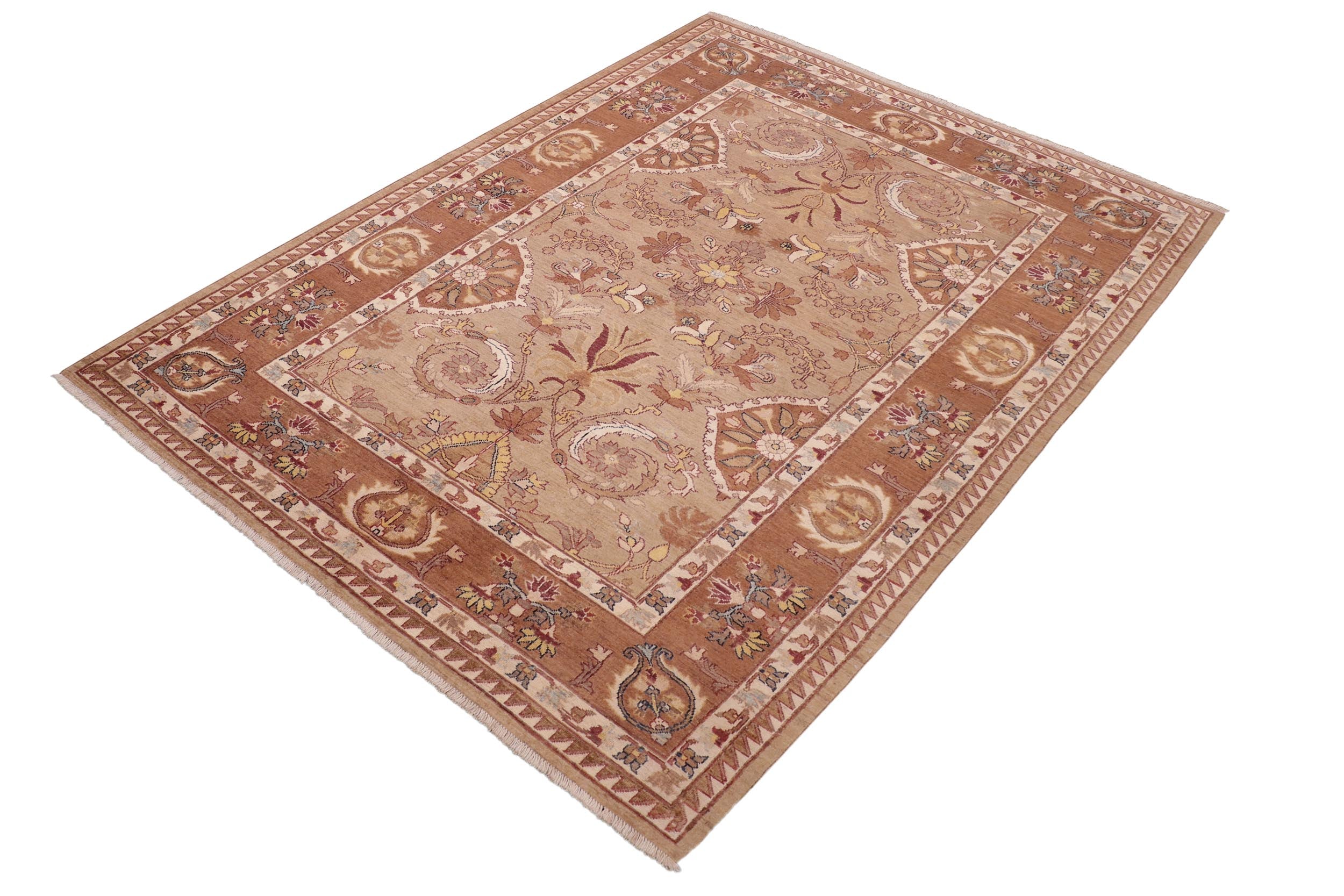 handmade Traditional Kafkaz Tan Brown Hand Knotted RECTANGLE 100% WOOL area rug 6' x 9'
