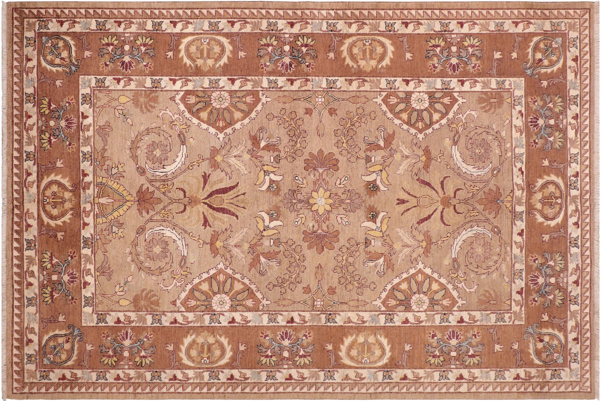 handmade Traditional Kafkaz Tan Brown Hand Knotted RECTANGLE 100% WOOL area rug 6' x 9'