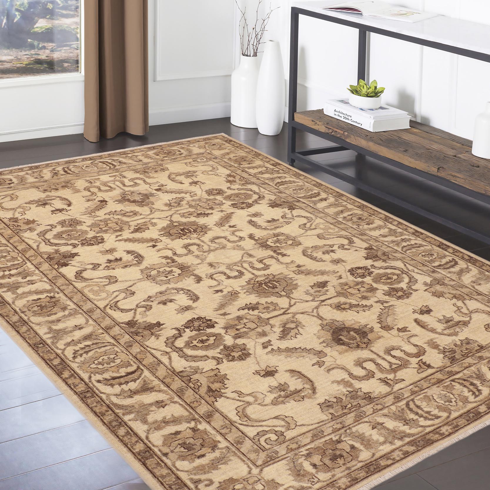 handmade Traditional Kafkaz Beige Brown Hand Knotted RECTANGLE 100% WOOL area rug 6x9