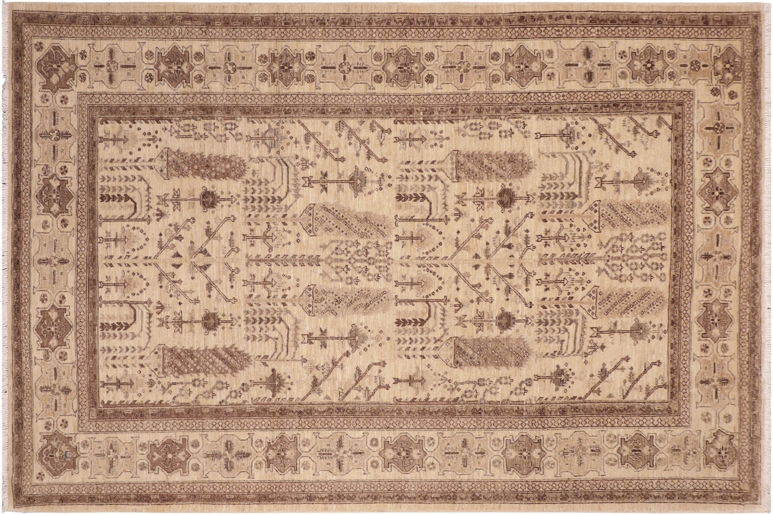 handmade Geometric Kafkaz Beige Brown Hand Knotted RECTANGLE 100% WOOL area rug 6' x 9'