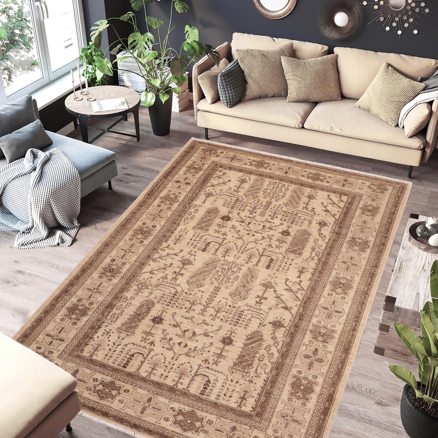 handmade Geometric Kafkaz Beige Brown Hand Knotted RECTANGLE 100% WOOL area rug 6' x 9'