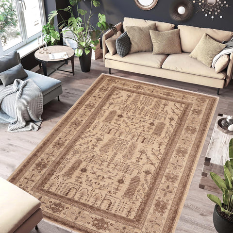 handmade Geometric Kafkaz Beige Brown Hand Knotted RECTANGLE 100% WOOL area rug 6' x 9'