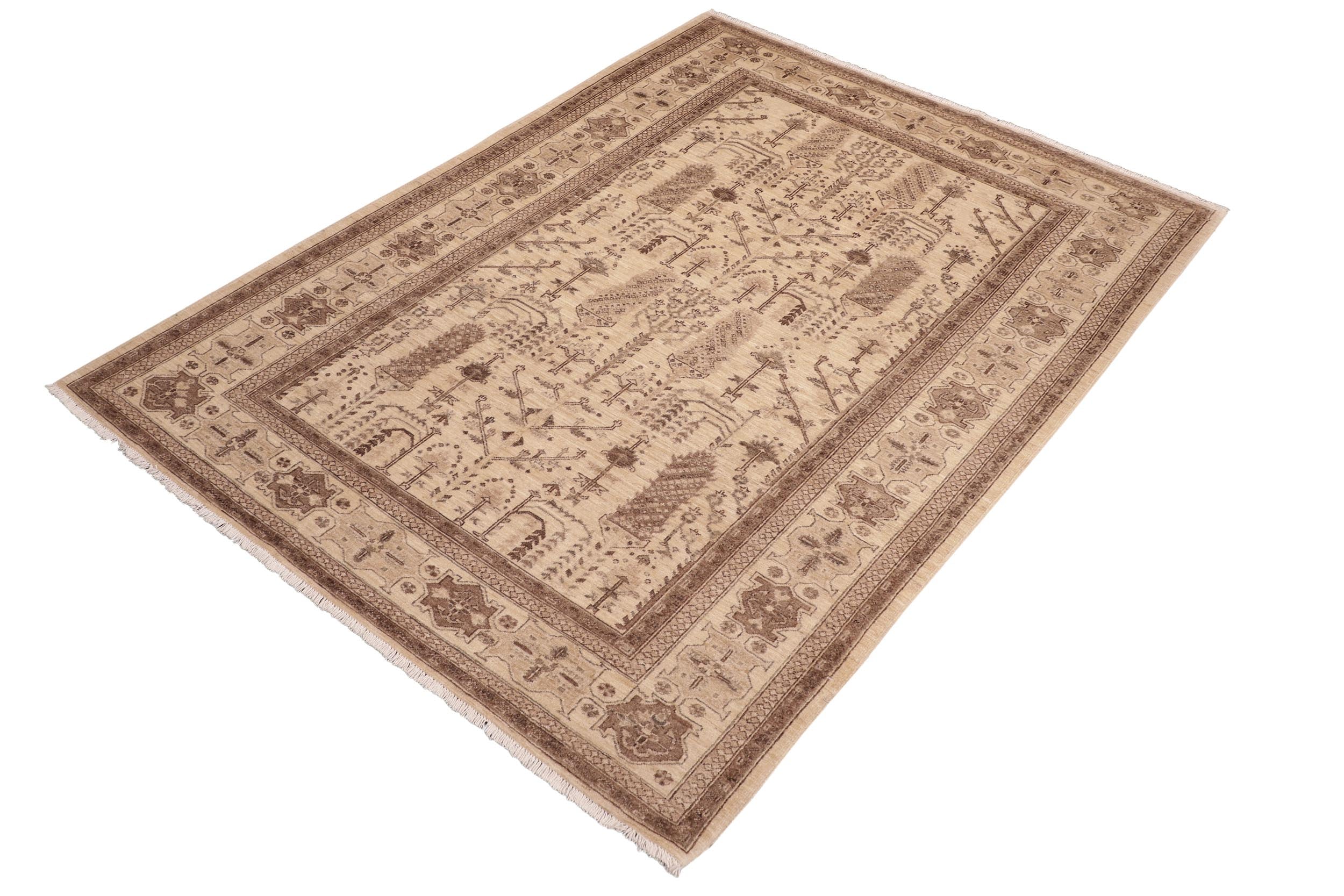 handmade Geometric Kafkaz Beige Brown Hand Knotted RECTANGLE 100% WOOL area rug 6' x 9'