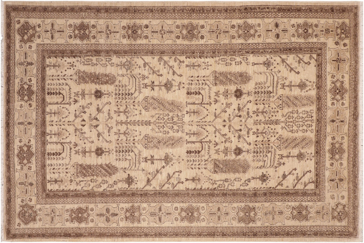 handmade Geometric Kafkaz Beige Brown Hand Knotted RECTANGLE 100% WOOL area rug 6' x 9'