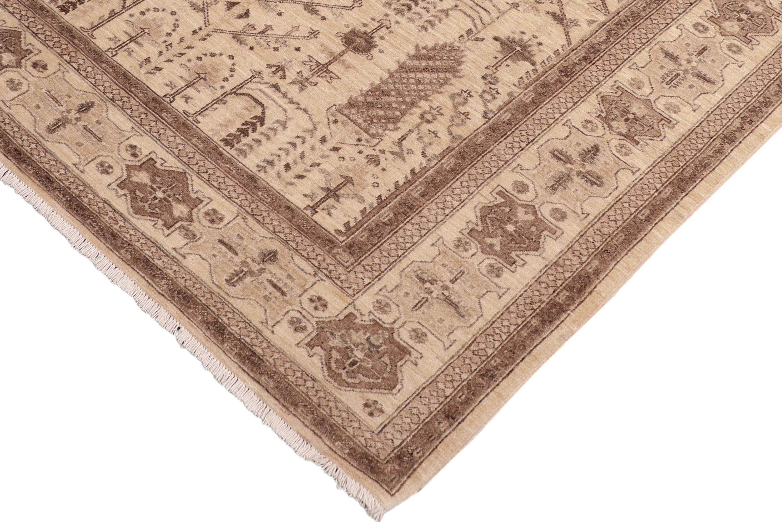handmade Geometric Kafkaz Beige Brown Hand Knotted RECTANGLE 100% WOOL area rug 6' x 9'