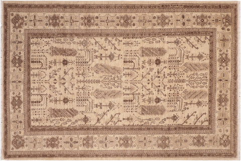 handmade Geometric Kafkaz Beige Brown Hand Knotted RECTANGLE 100% WOOL area rug 6' x 9'