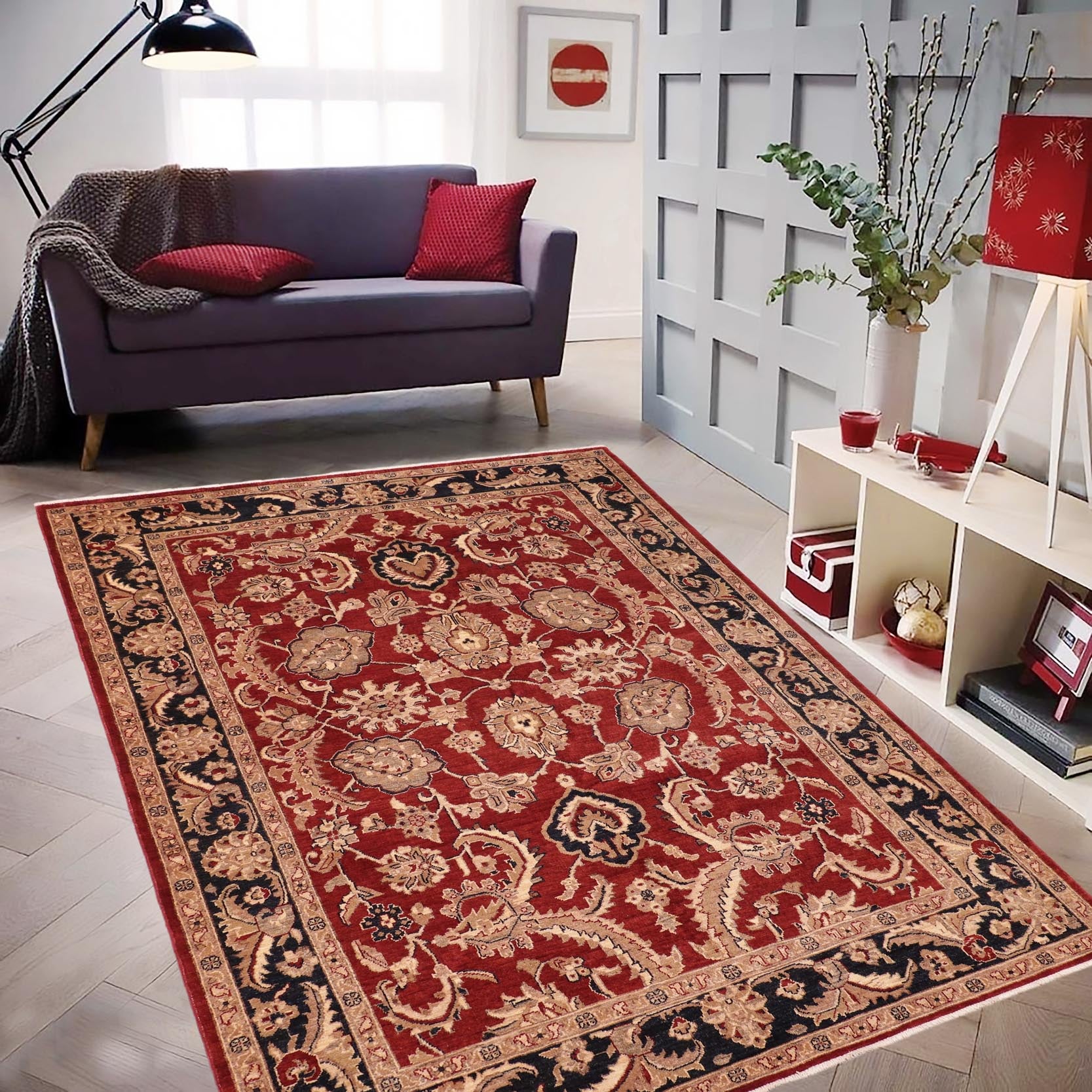handmade Traditional Kafkaz Red Blue Hand Knotted RECTANGLE 100% WOOL area rug 6x9