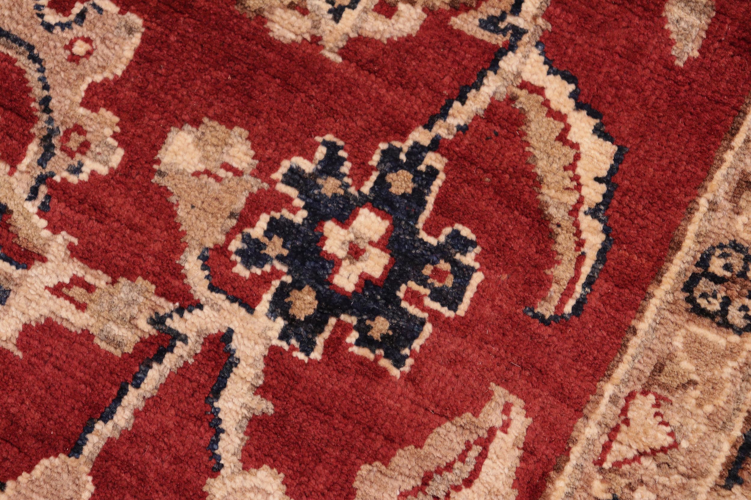 handmade Traditional Kafkaz Red Blue Hand Knotted RECTANGLE 100% WOOL area rug 6x9