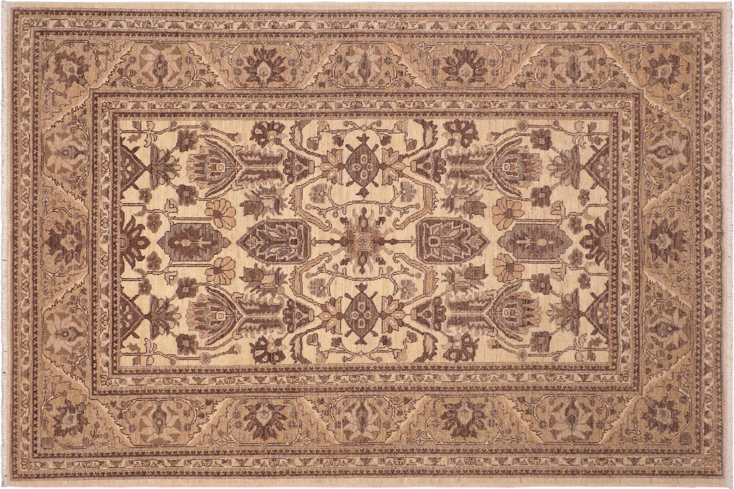 handmade Geometric Kafkaz Beige Brown Hand Knotted RECTANGLE 100% WOOL area rug 6' x 9'