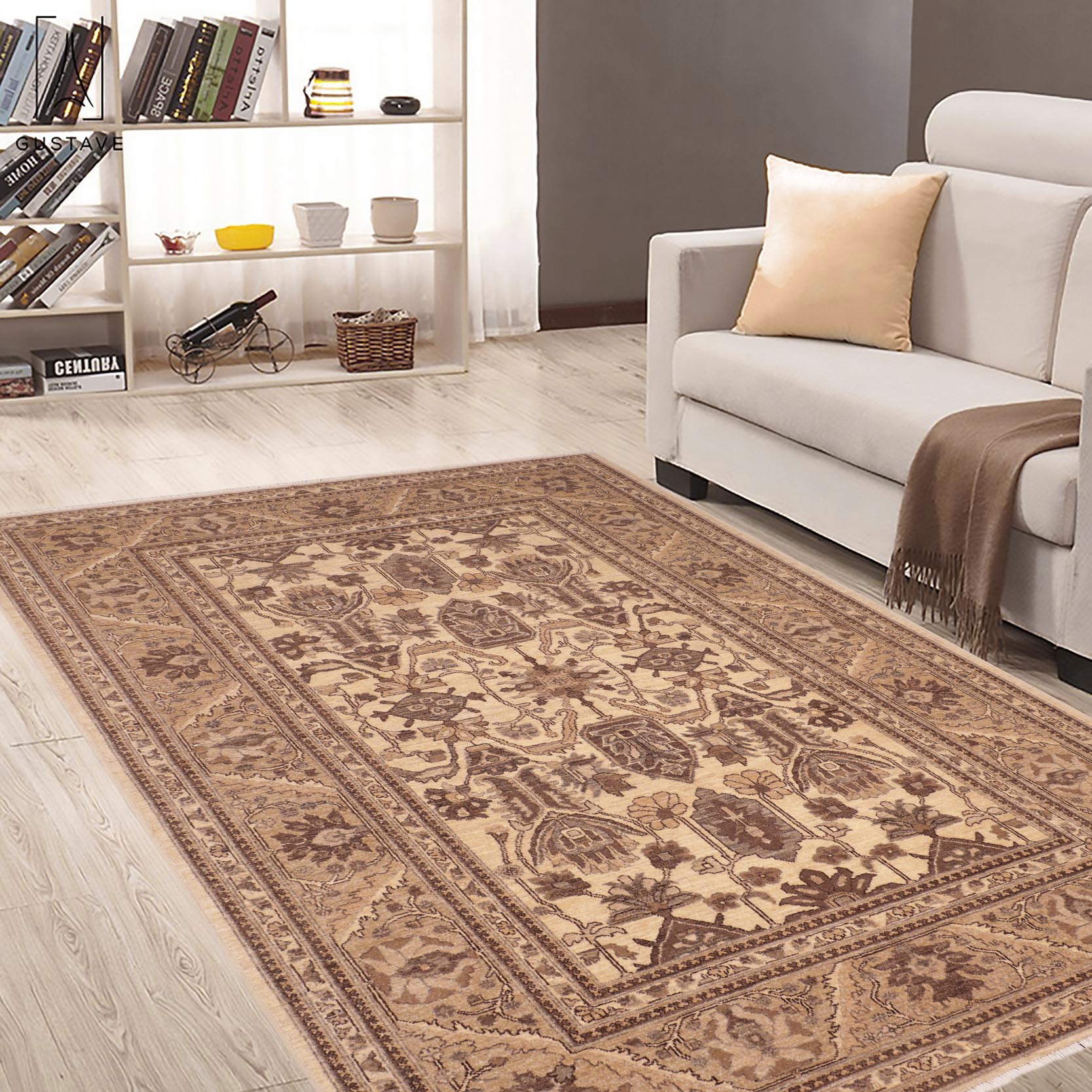 handmade Geometric Kafkaz Beige Brown Hand Knotted RECTANGLE 100% WOOL area rug 6' x 9'