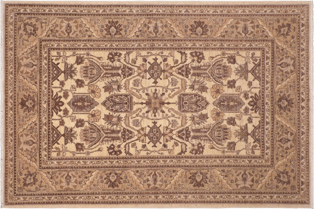 handmade Geometric Kafkaz Beige Brown Hand Knotted RECTANGLE 100% WOOL area rug 6' x 9'