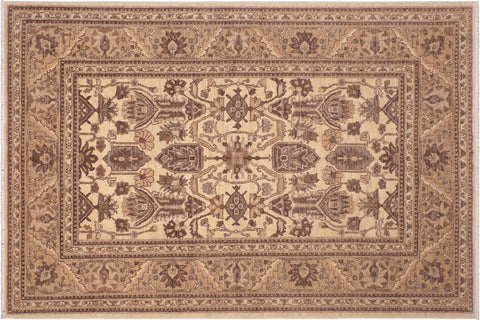 handmade Geometric Kafkaz Beige Brown Hand Knotted RECTANGLE 100% WOOL area rug 6' x 9'
