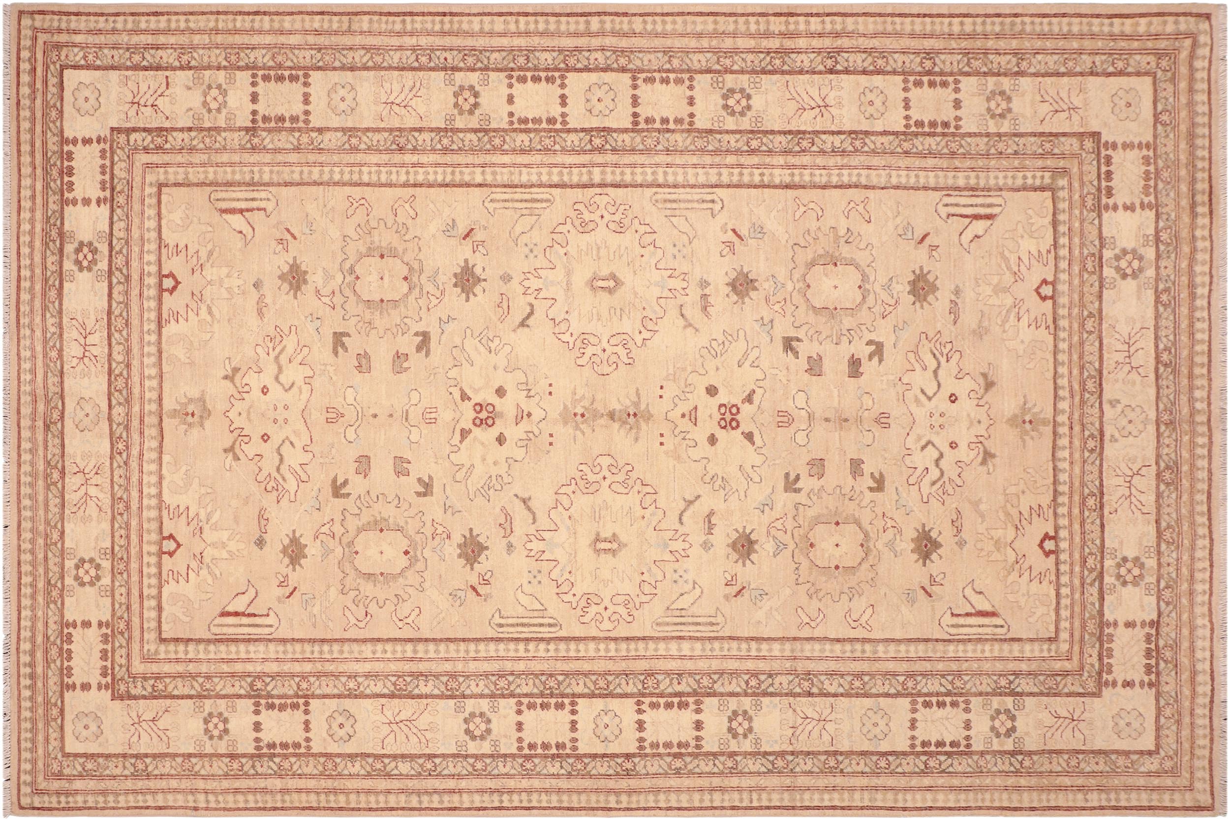 handmade Traditional Kafkaz Tan Brown Hand Knotted RECTANGLE 100% WOOL area rug 7x9