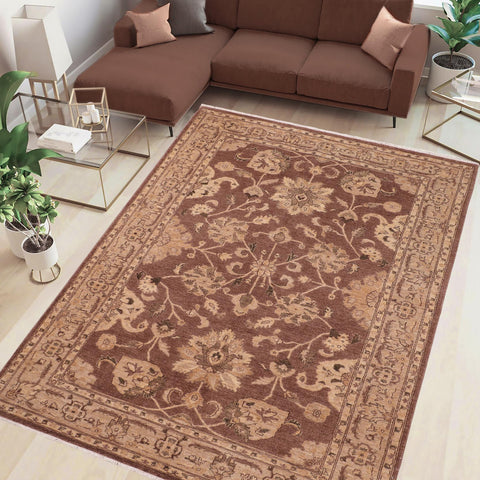 handmade Traditional Kafkaz Brown Tan Hand Knotted RECTANGLE 100% WOOL area rug 6x9