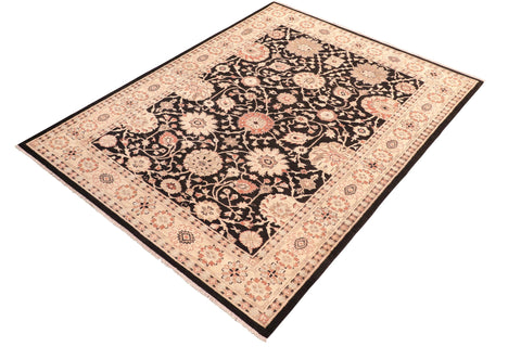 handmade Traditional Lahore Black Beige Hand Knotted RECTANGLE 100% WOOL area rug 6x9