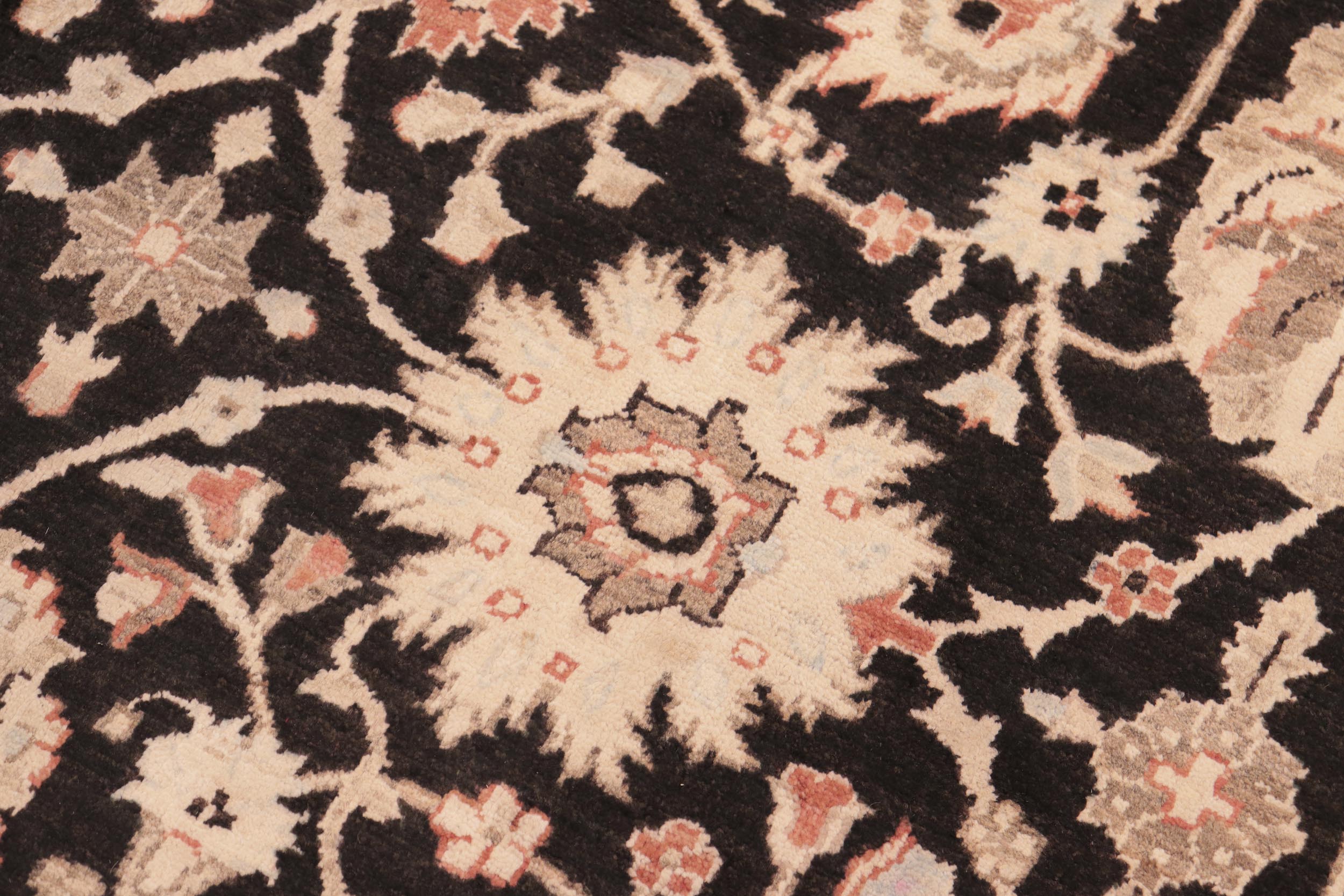 handmade Traditional Lahore Black Beige Hand Knotted RECTANGLE 100% WOOL area rug 6x9