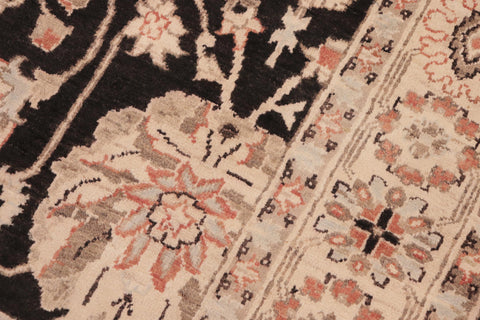 handmade Traditional Lahore Black Beige Hand Knotted RECTANGLE 100% WOOL area rug 6x9
