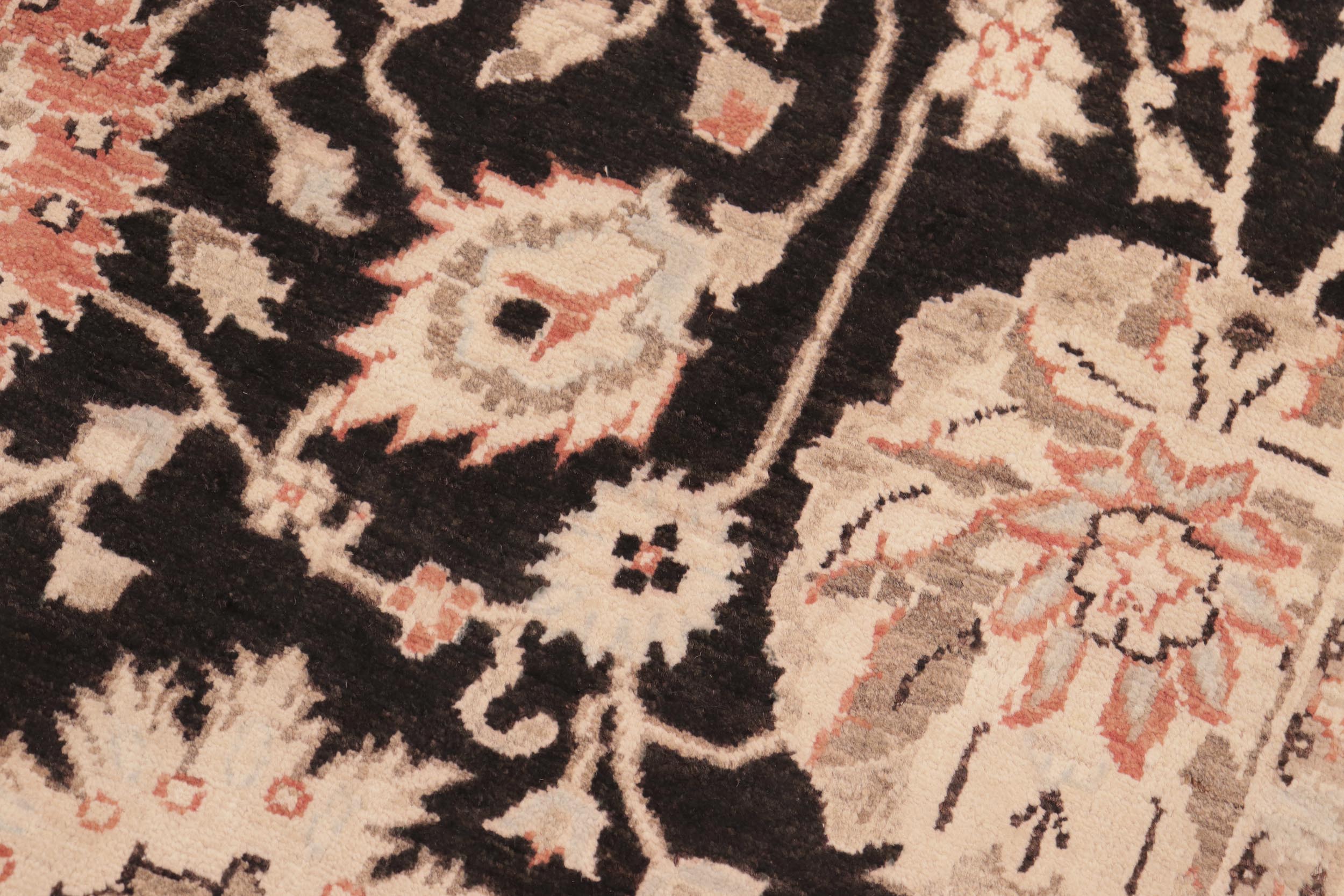 handmade Traditional Lahore Black Beige Hand Knotted RECTANGLE 100% WOOL area rug 6x9