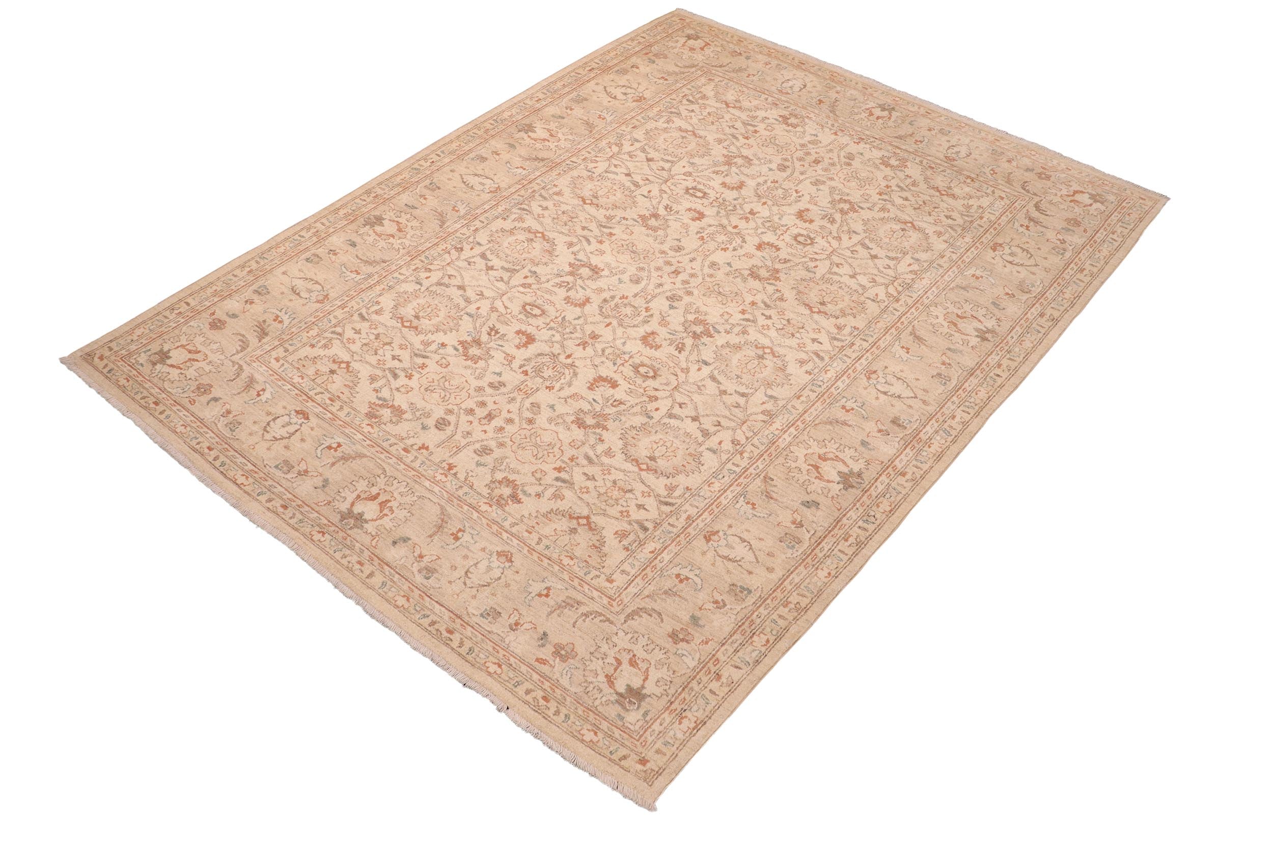 handmade Transitional Kafkaz Beige Tan Hand Knotted RECTANGLE 100% WOOL area rug 6' x 9'