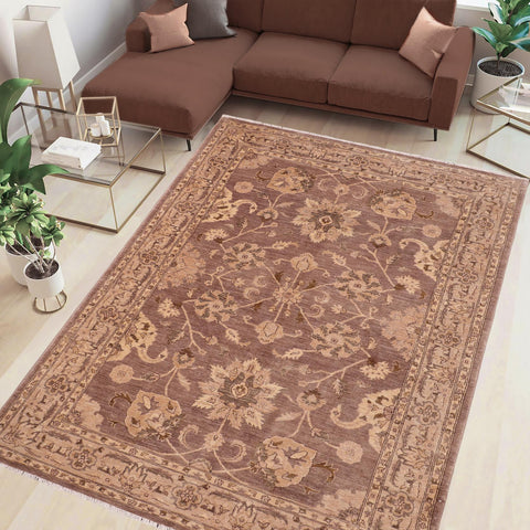 handmade Traditional Kafkaz Brown Tan Hand Knotted RECTANGLE 100% WOOL area rug 6x9