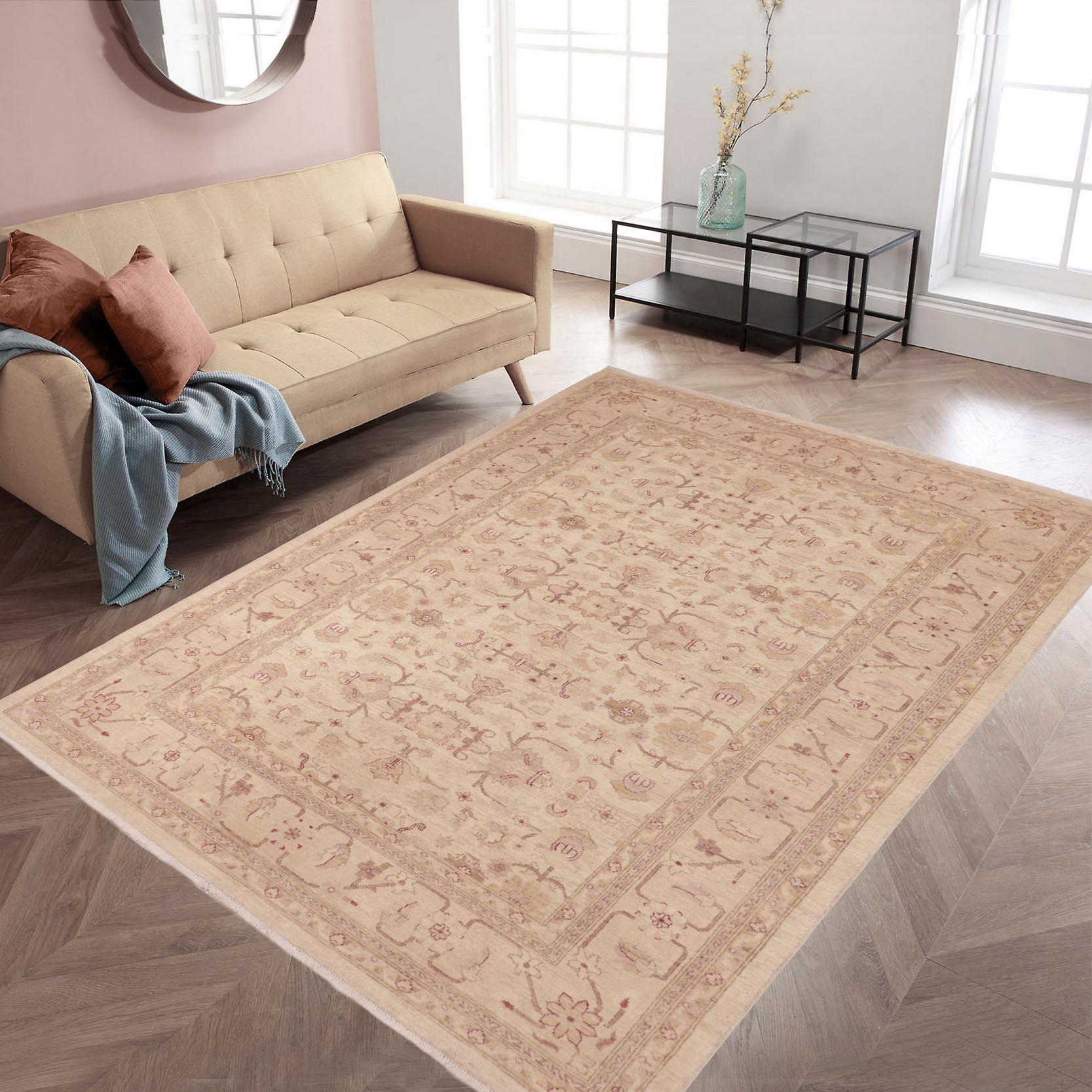 handmade Traditional Kafkaz Beige Tan Hand Knotted RECTANGLE 100% WOOL area rug 6x9
