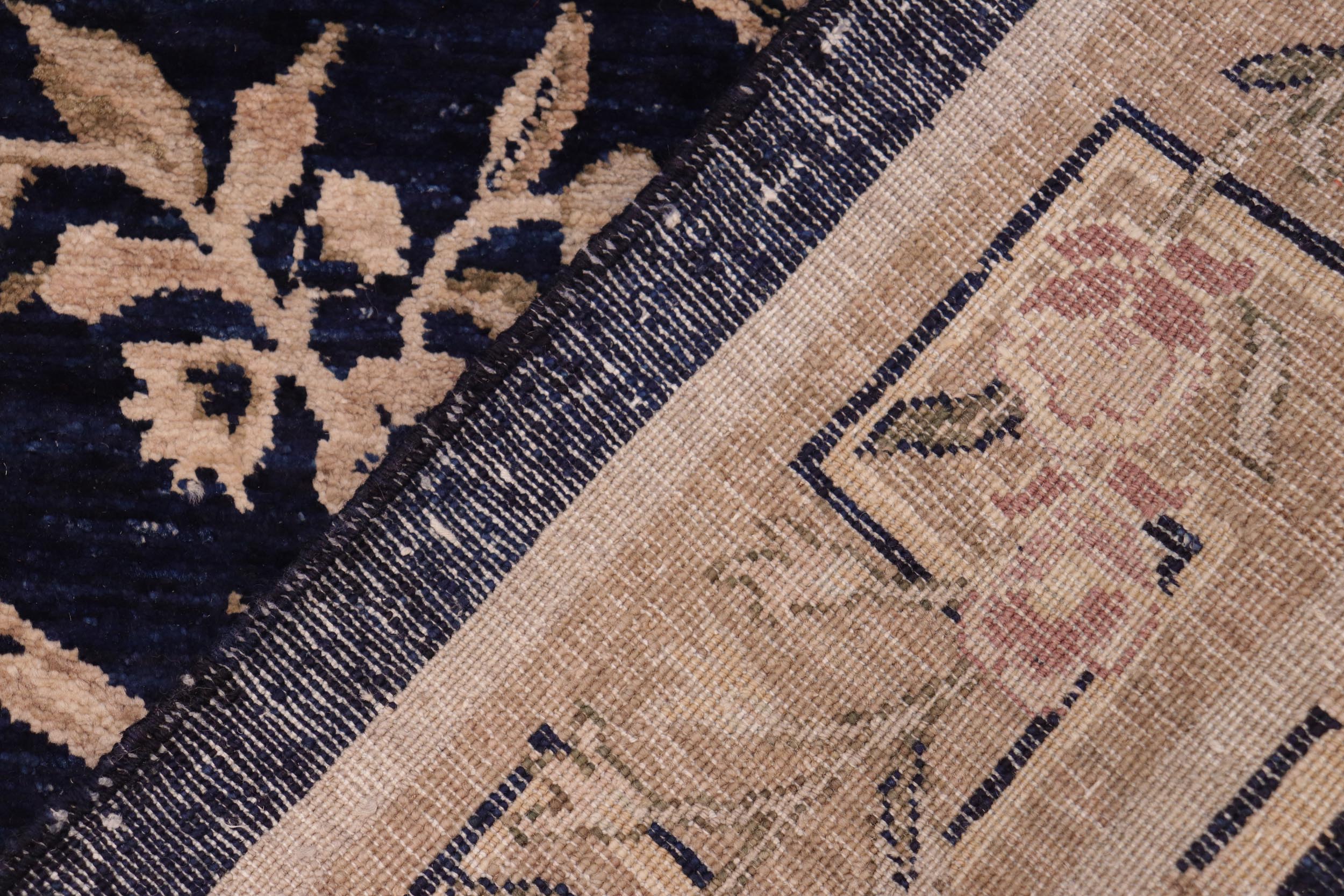 handmade Transitional Kafkaz Blue Tan Hand Knotted RECTANGLE 100% WOOL area rug 6' x 9'