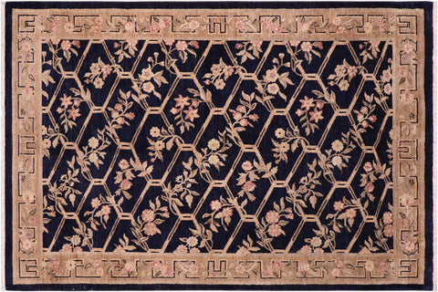 handmade Transitional Kafkaz Blue Tan Hand Knotted RECTANGLE 100% WOOL area rug 6' x 9'