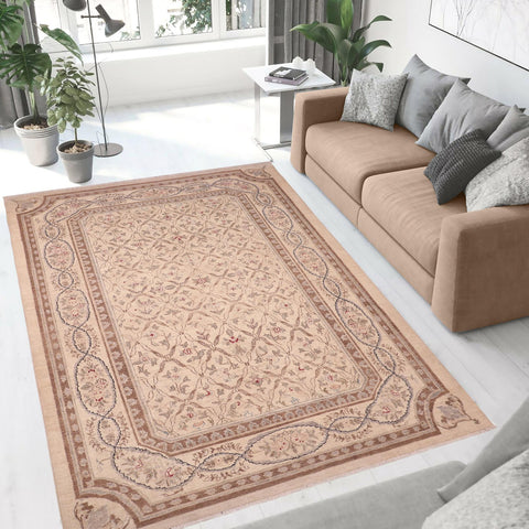 handmade Transitional Kafkaz Beige Brown Hand Knotted RECTANGLE 100% WOOL area rug 6' x 9'