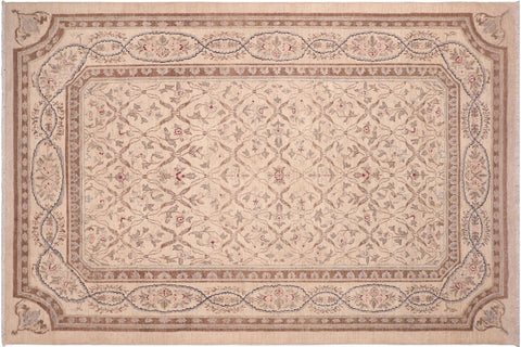 handmade Transitional Kafkaz Beige Brown Hand Knotted RECTANGLE 100% WOOL area rug 6' x 9'