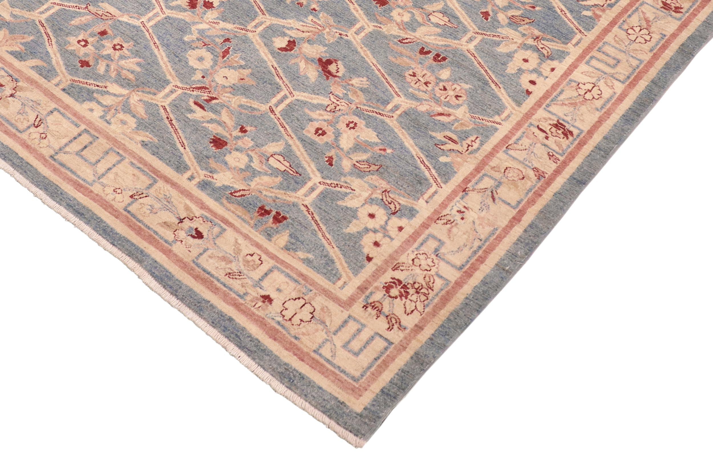 handmade Transitional Kafkaz Blue Tan Hand Knotted RECTANGLE 100% WOOL area rug 6' x 9'